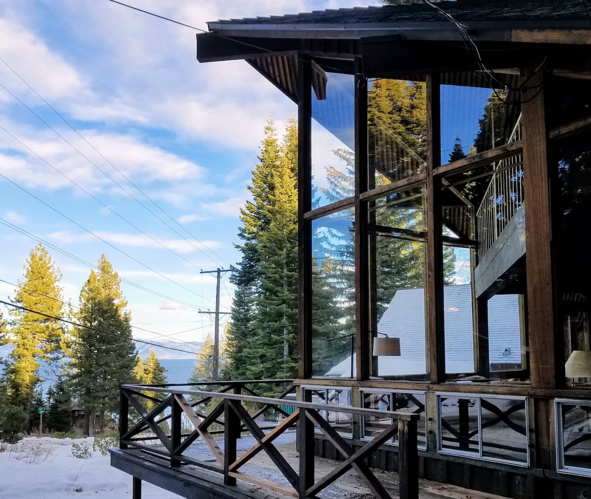 Scene at Cabin with Lake Tahoe View