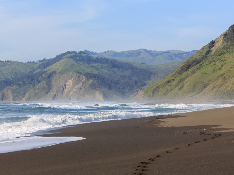 Lovely deserted beach among hills in Lost Coast California