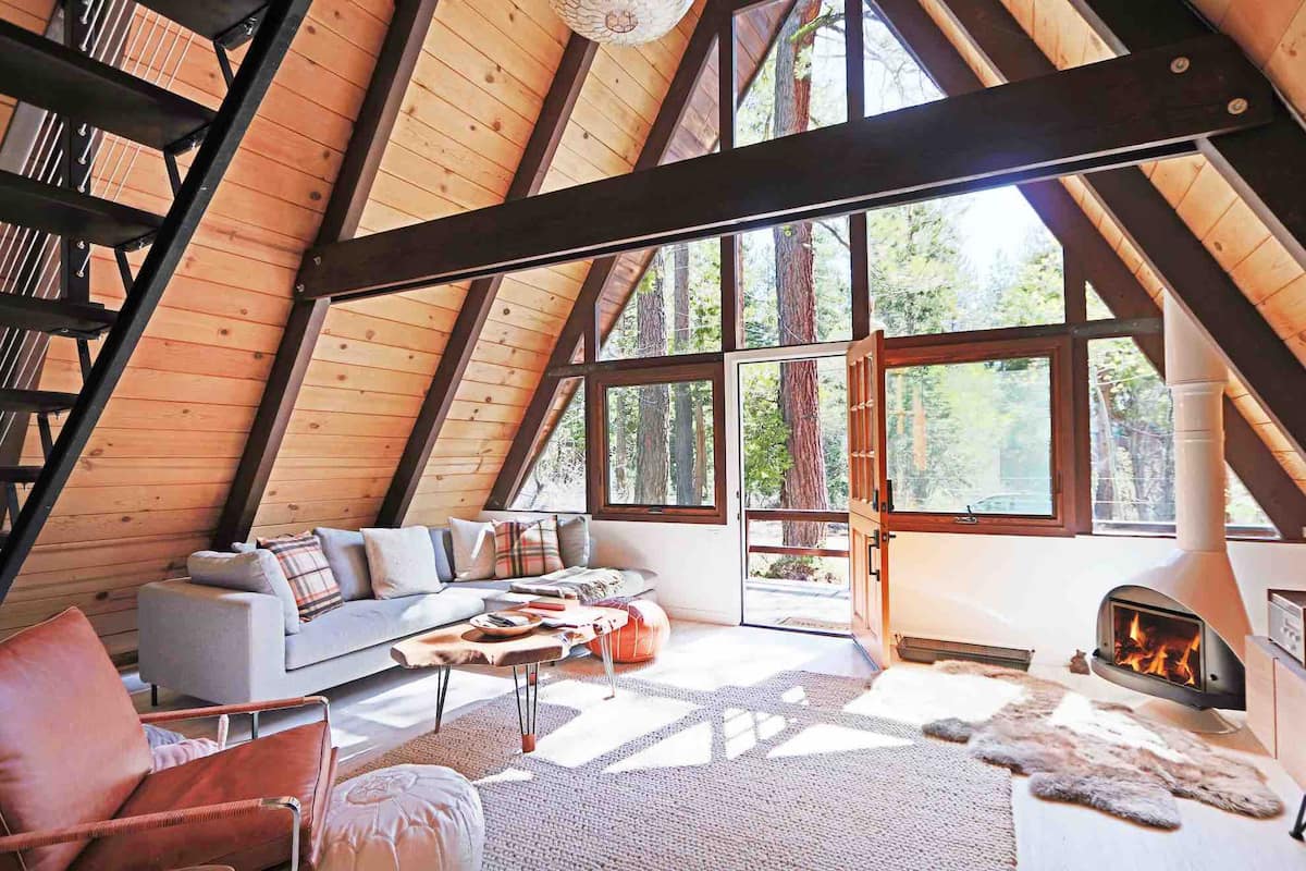 Interior of Mid-Century Modern Cabin - The Tahoe A-Frame