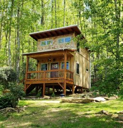 double-storey cabin in the woods