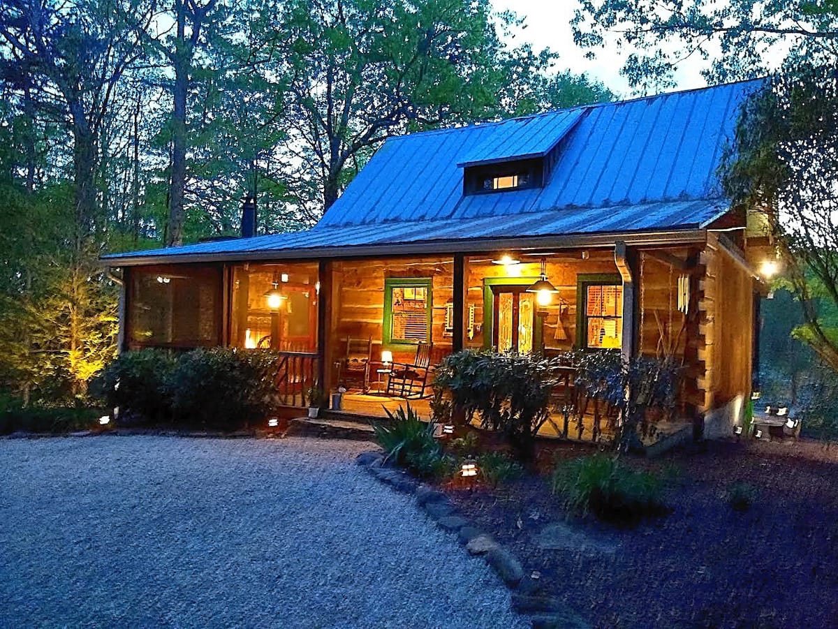 Laurel Knoll cabin illuminated