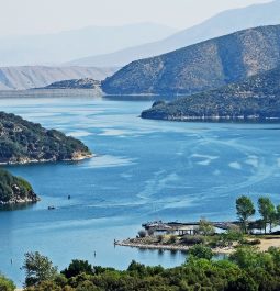 Mountains surround the beautiful Silverwood Lake in San Bernardino