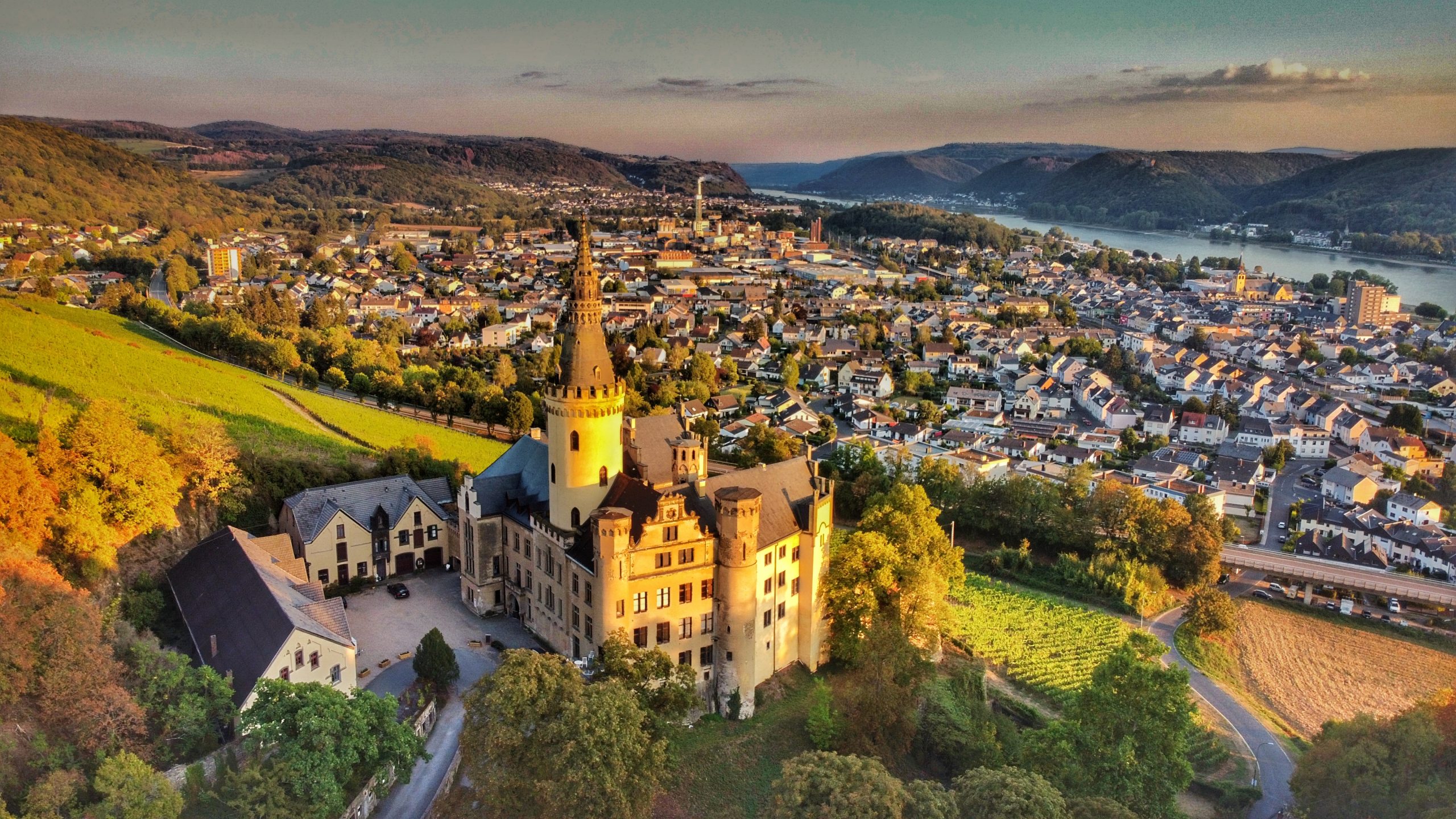 Castle from above with a backdrop of the town