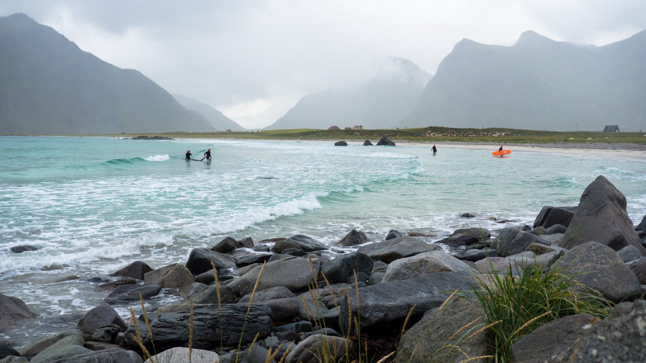 Arctic surfing at Unstad Beach, Norway