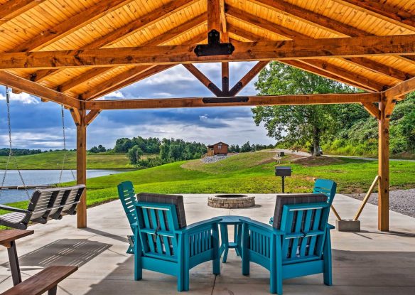 Outside seating in shade at cabin