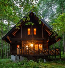 Exterior of cabin in the trees