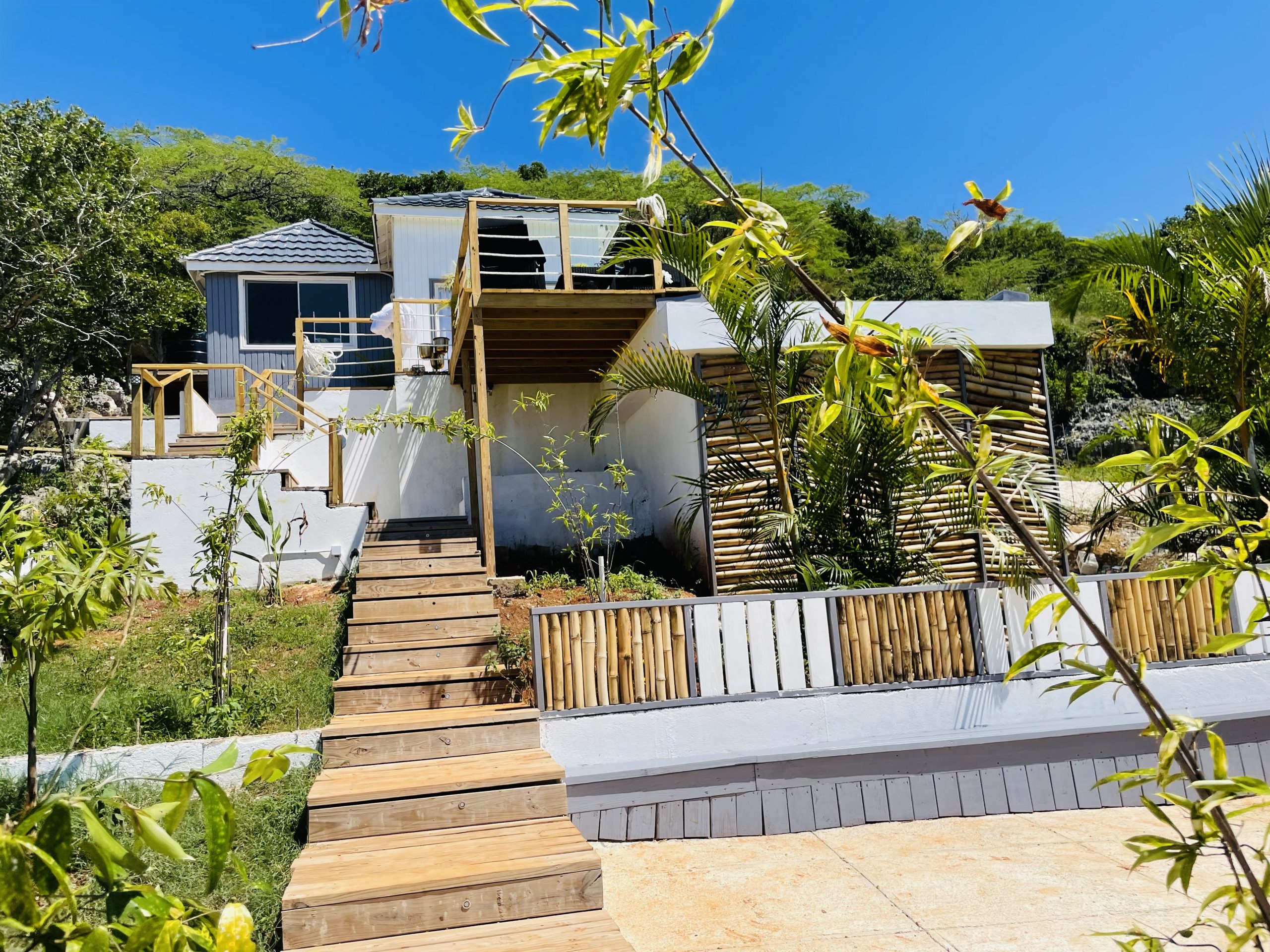 White wooden villa on a sunny day