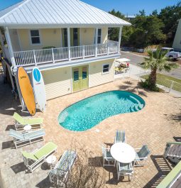 aerial view of backyard with pool