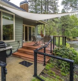 outdoor area of riverside cabin