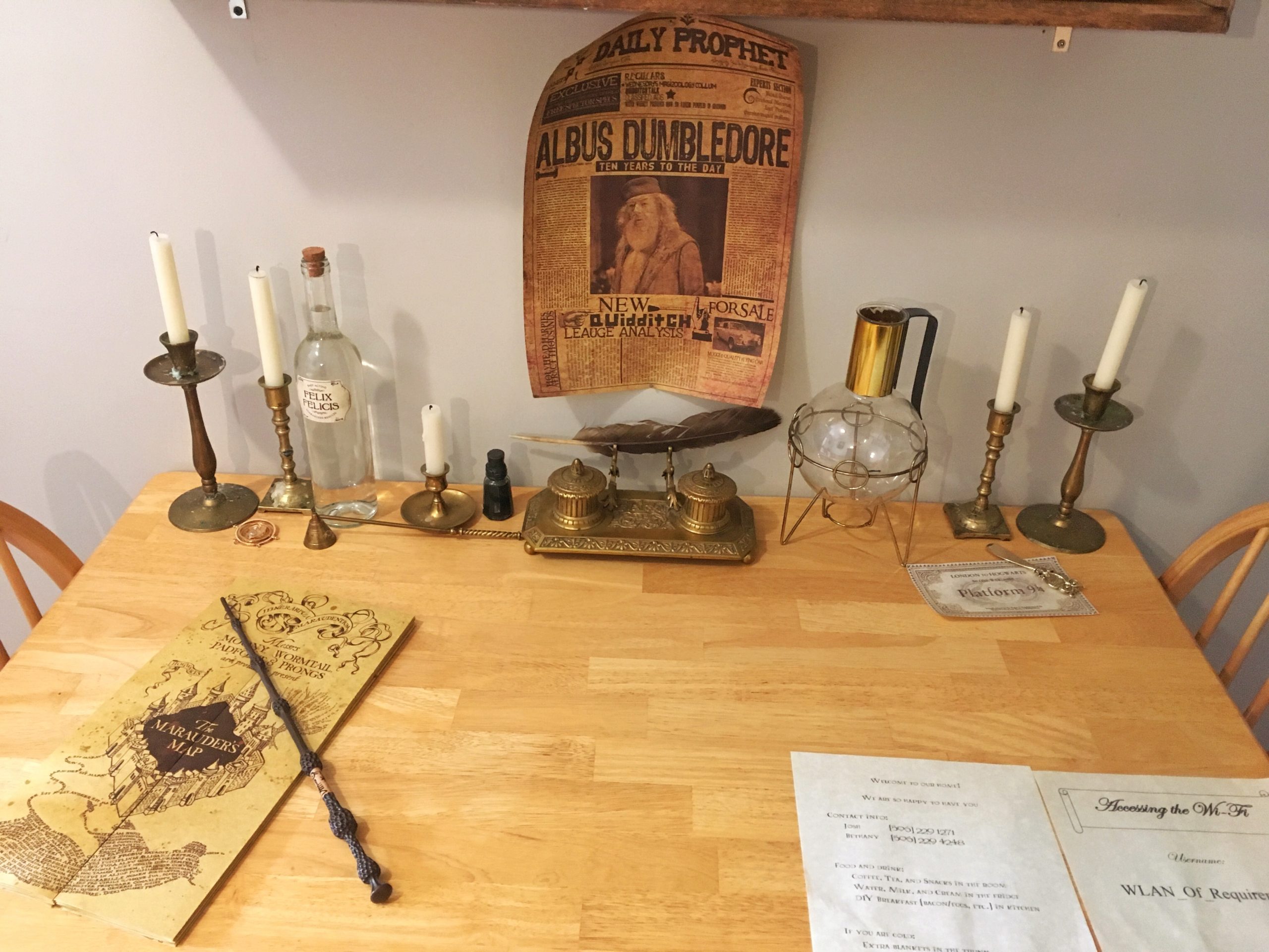 Dining table with themed newspaper