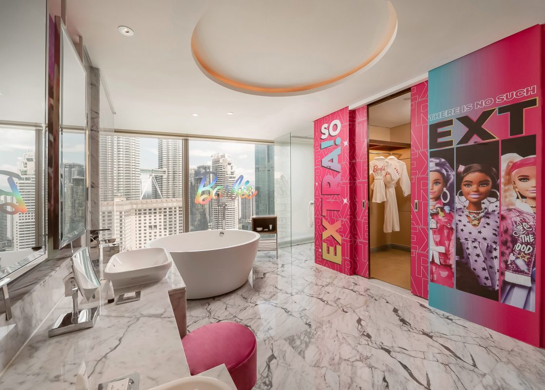 Barbie Suite bathroom with skyline views