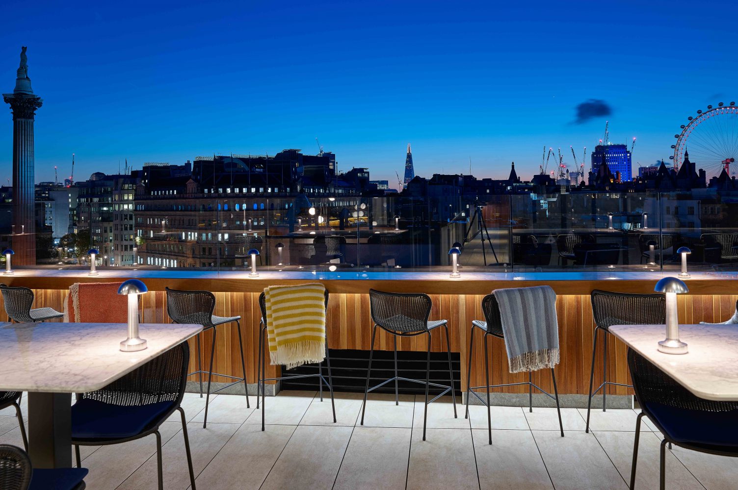 Roof terrace overlooking the city skyline