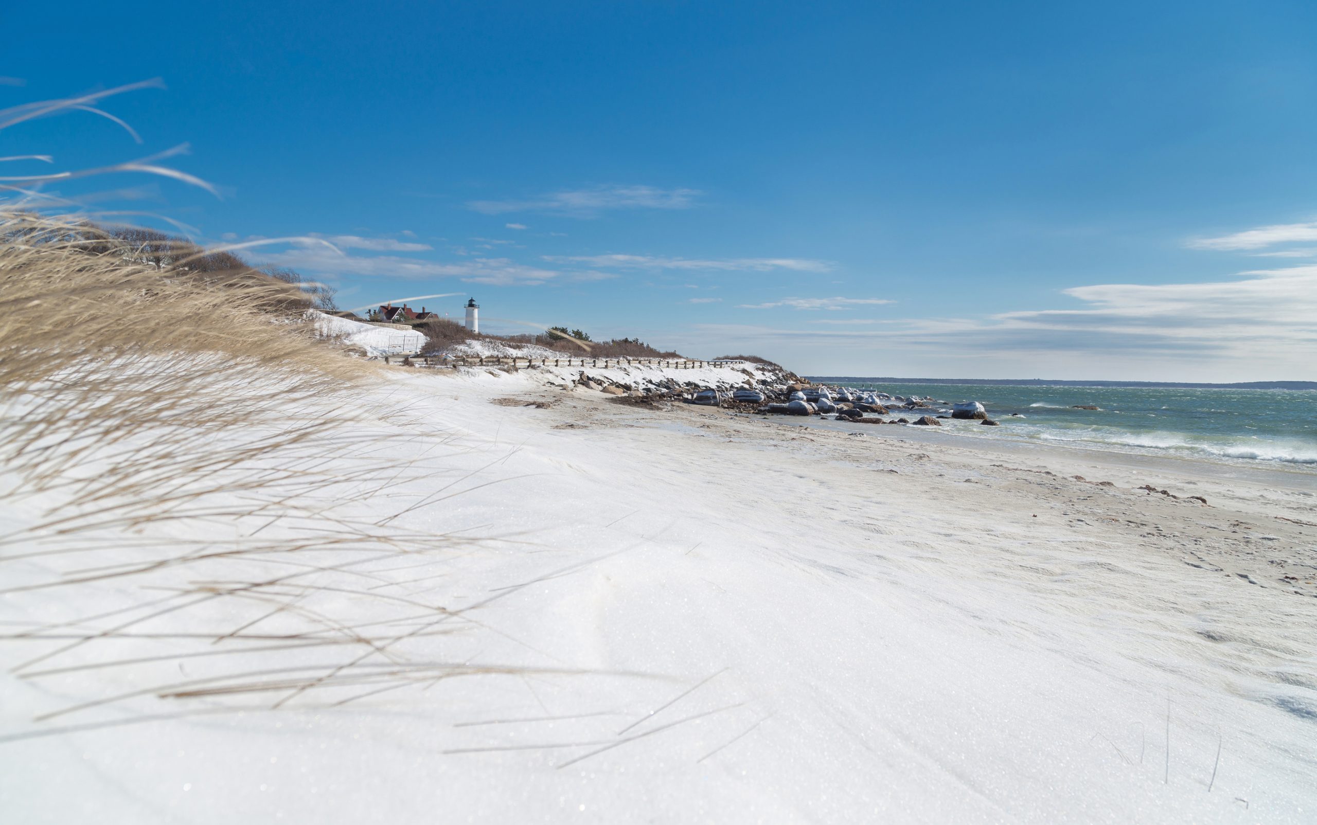 Nobska Point Lighthouse in the snow, Cape Cod