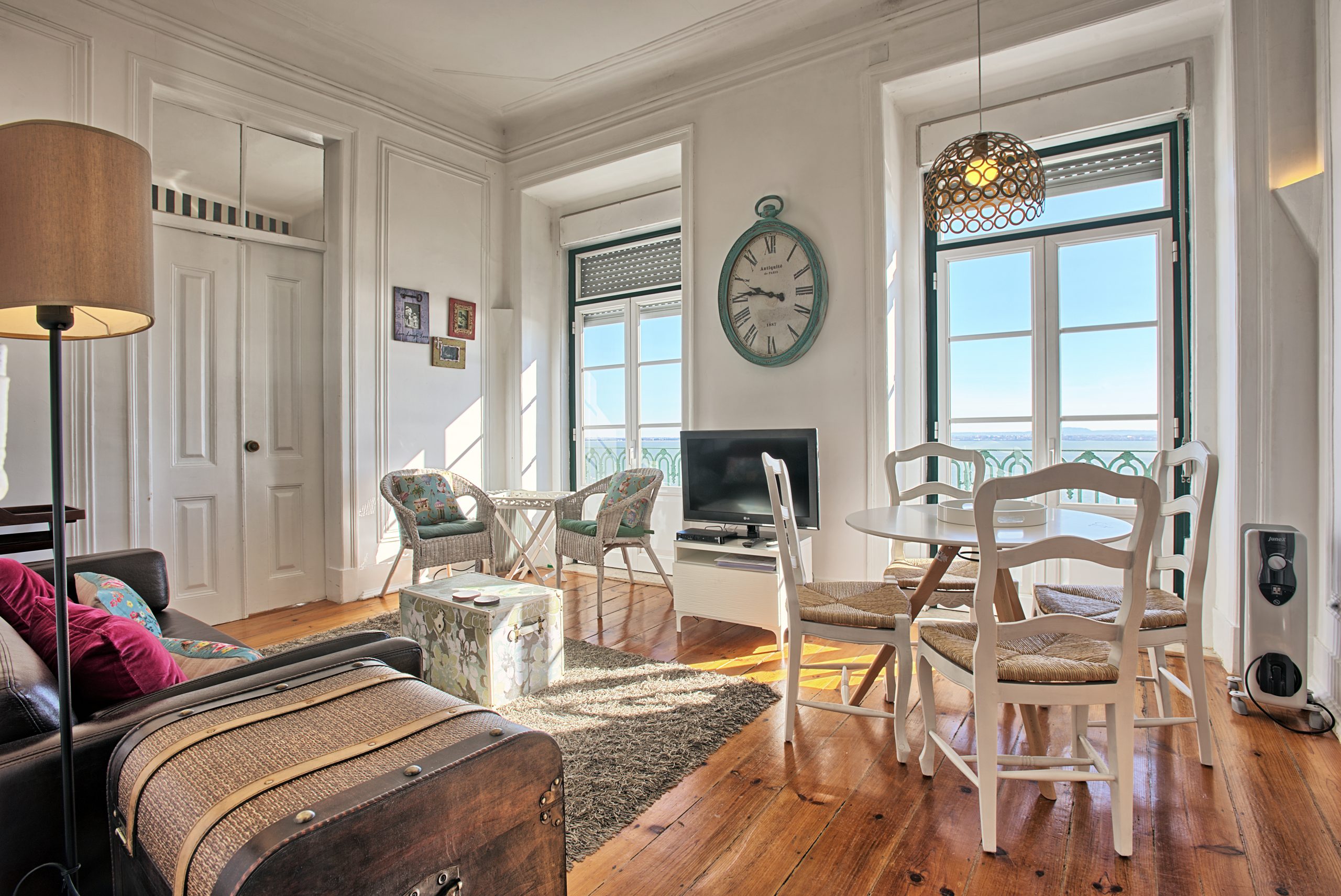 Spacious communal room with dining table