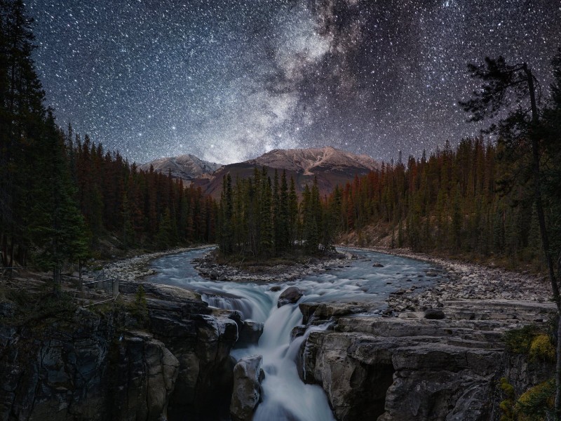 Milky Way behind Sunwapta Falls Jasper National Park