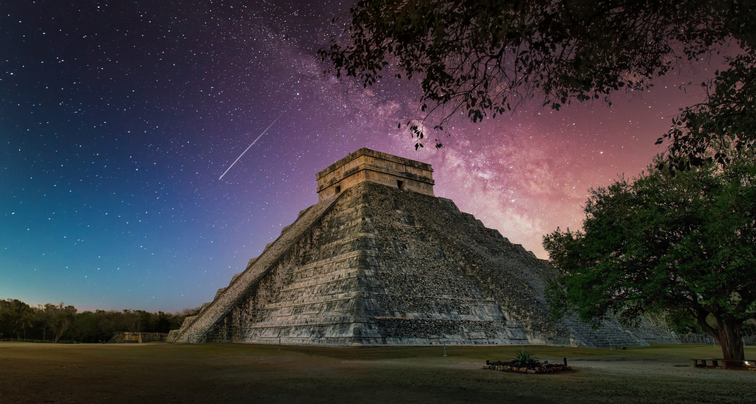 Chitchen Itza with Milky Way in background