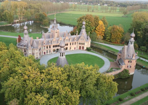 Huge castle from above with circular grass in the middle