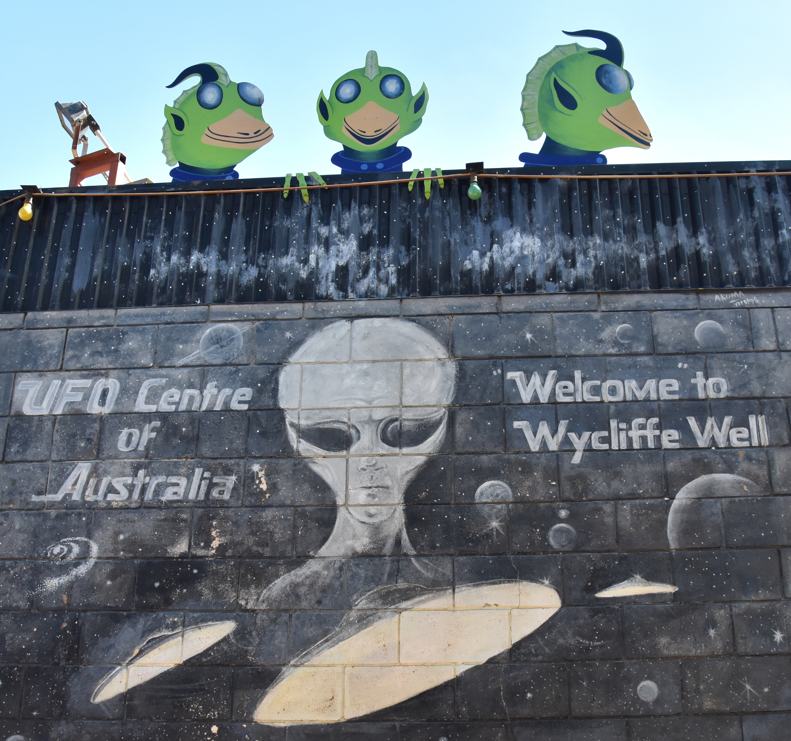 UFO painting on a wall, Wycliffe Well, Australia