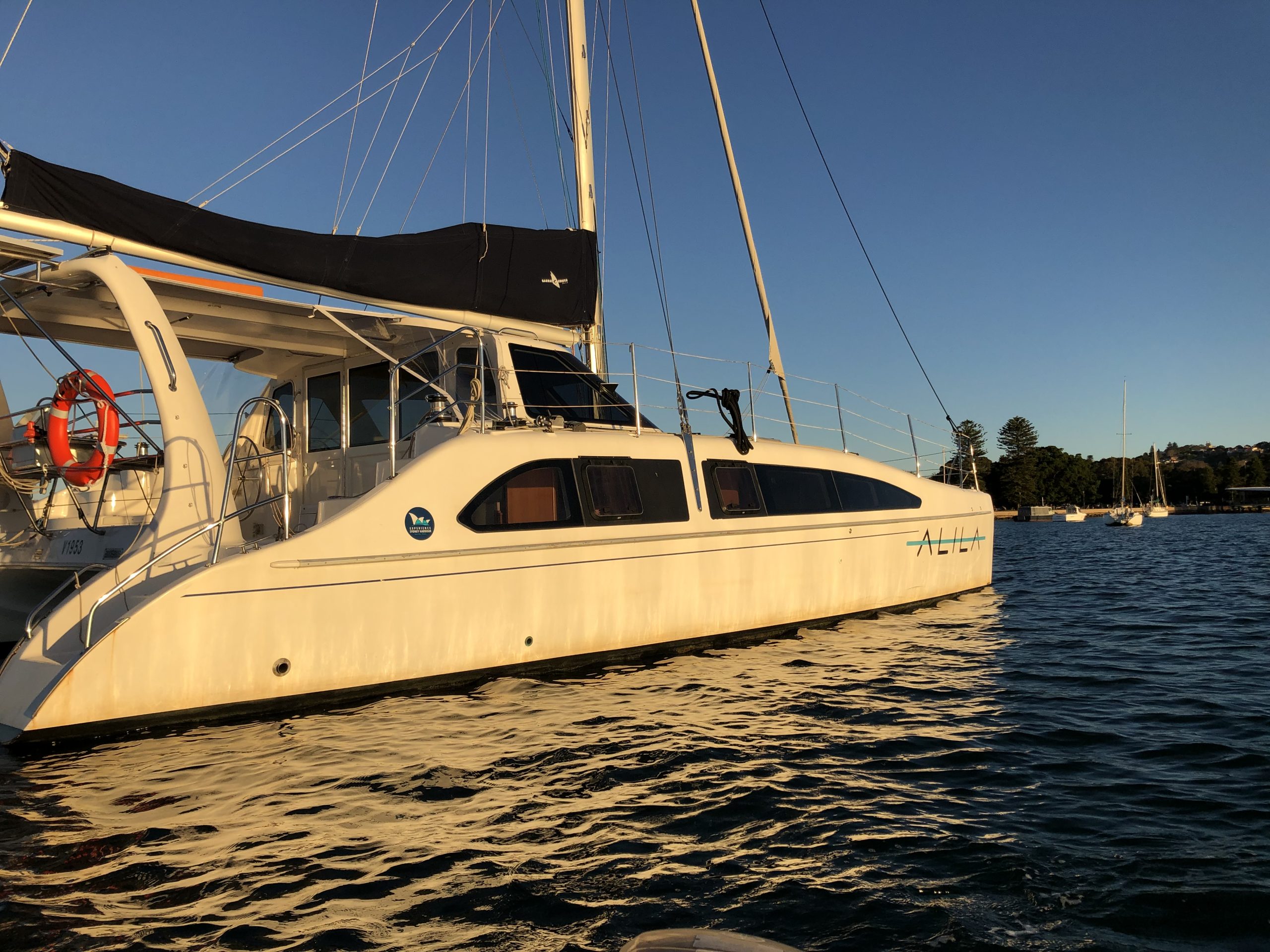 Close up of the catamaran cruising along