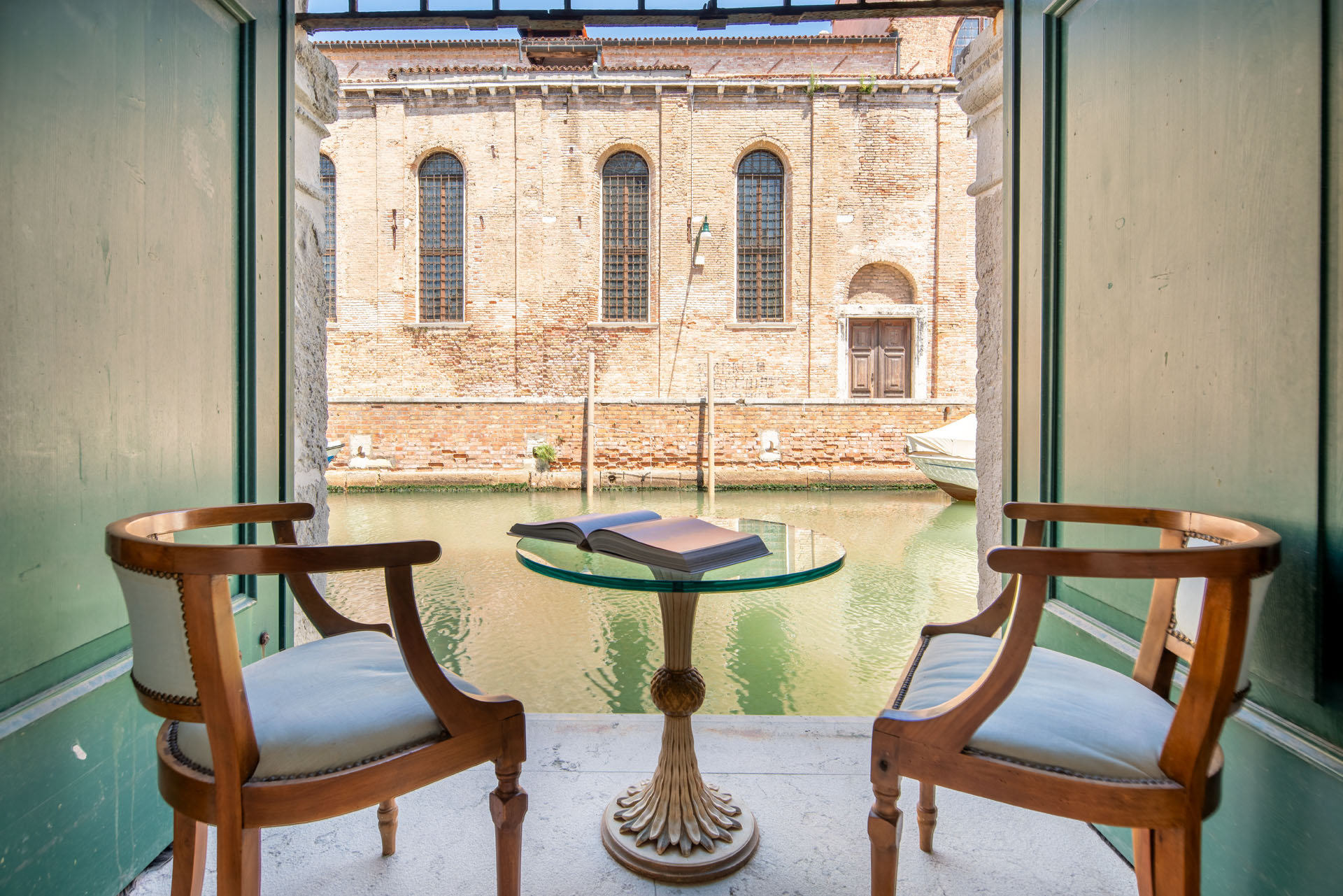 Canal-side terrace overlooking the water