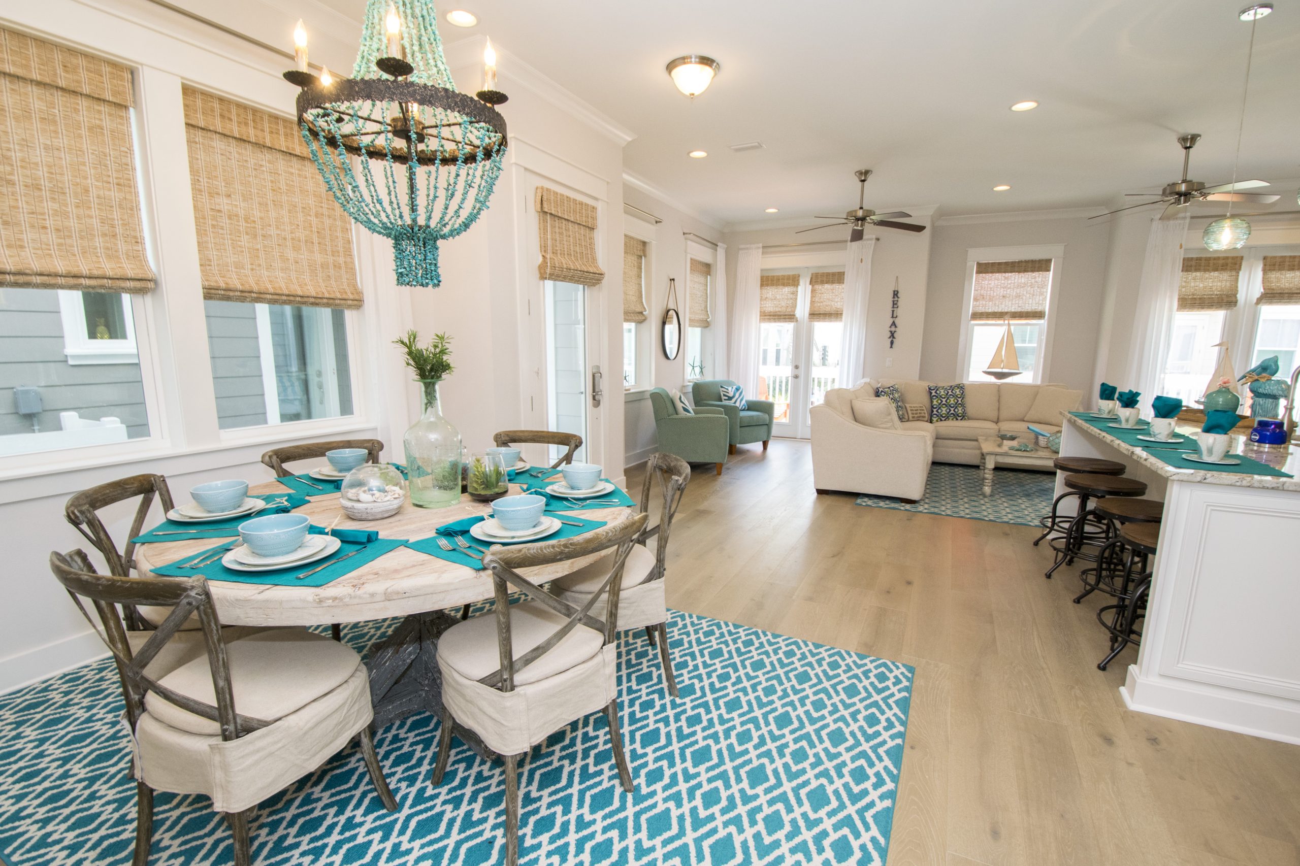 Dining and living room with breakfast bar 