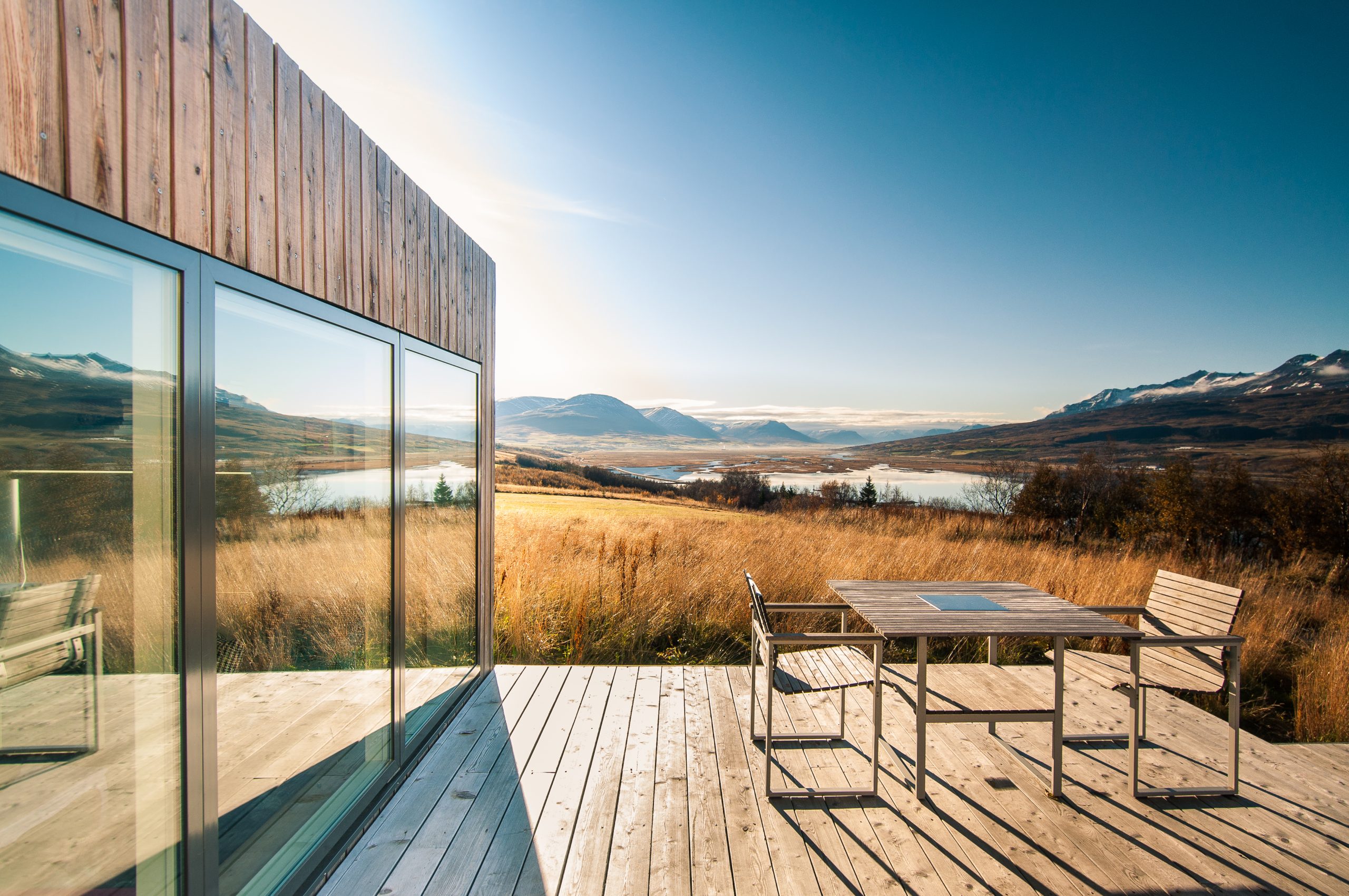 Unique mirrored Airbnb with decking outside