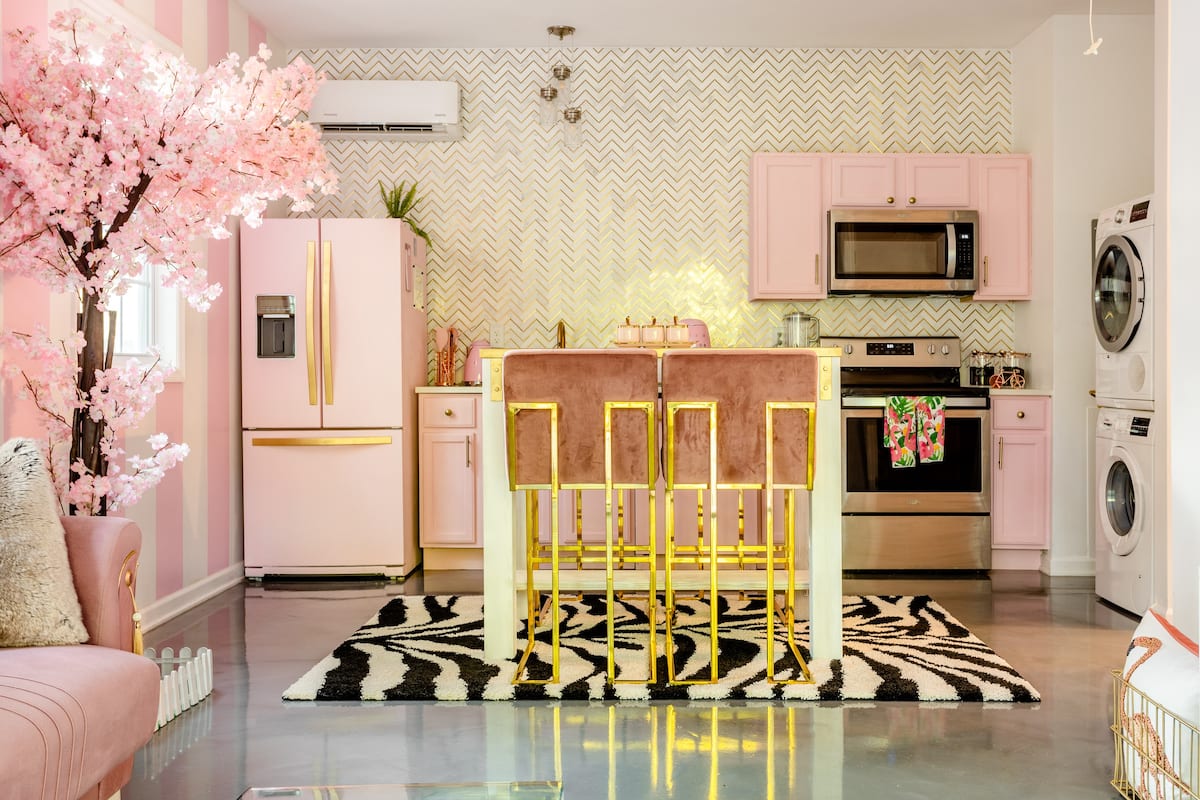 Bright pink kitchen