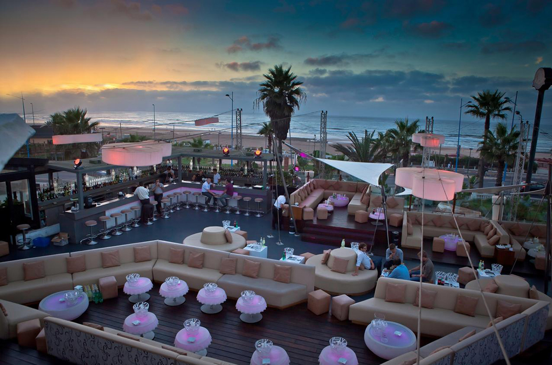 Outdoor dining area during sunset