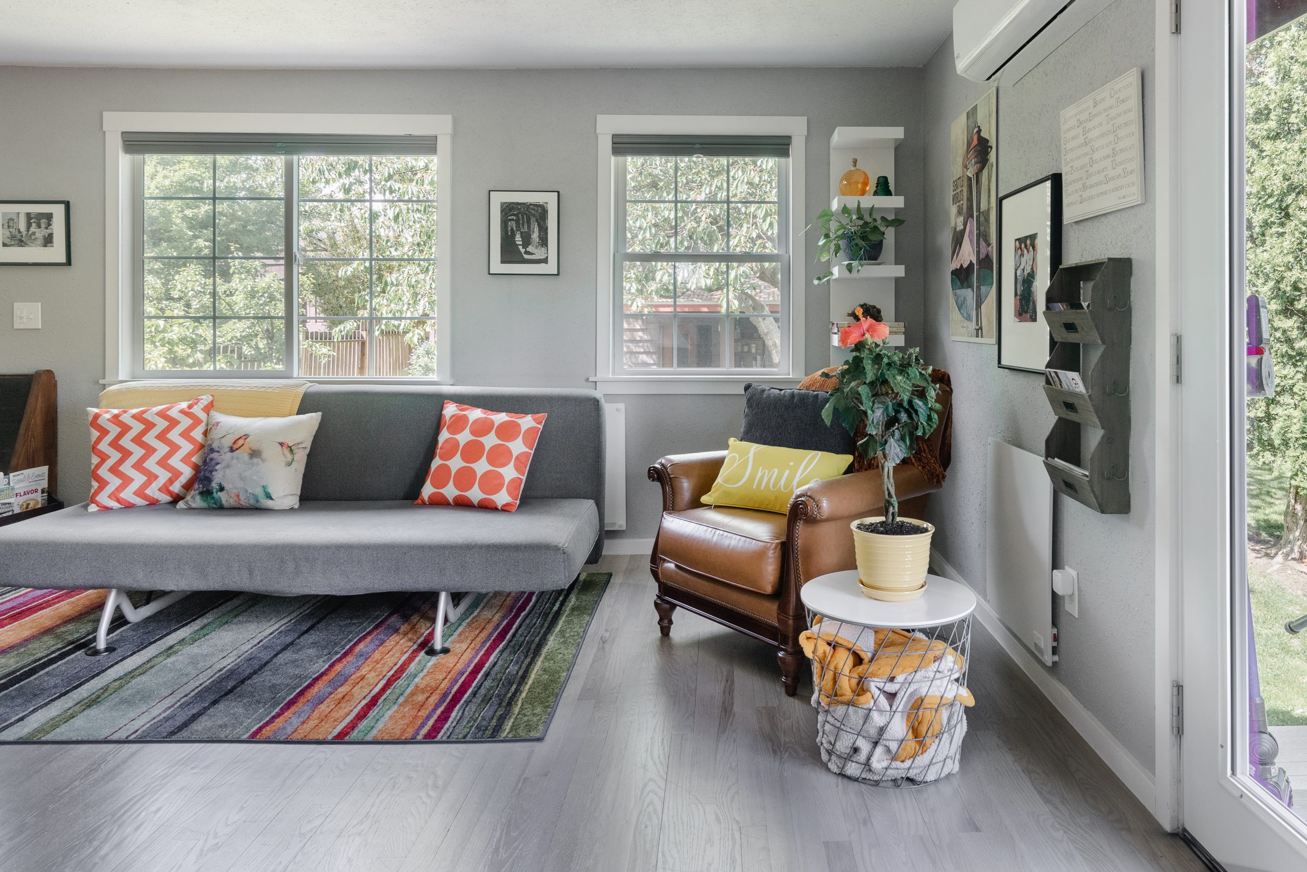 Soft grey living room with stylish elements throughout