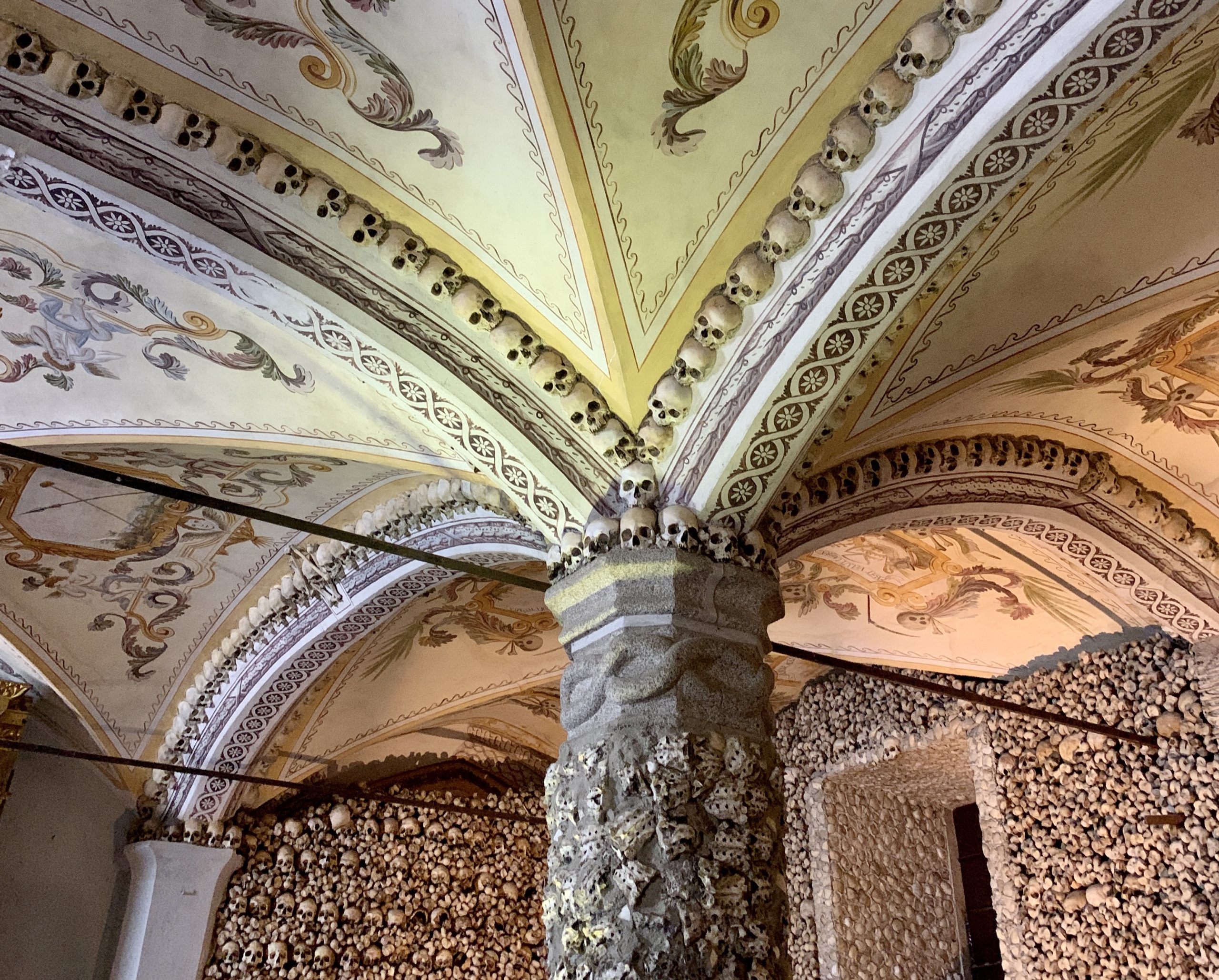 Chapel of Bones with its decorative, bone-covered ceiling and walls