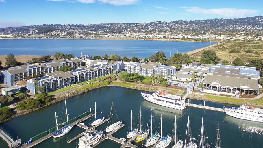 Enjoy the views of the marina and bay. 