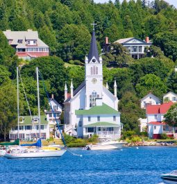 Historic church and houses on the island