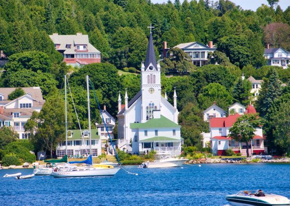 Historic church and houses on the island