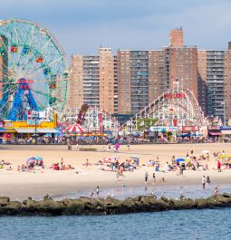 coney island beach with ferris wheel