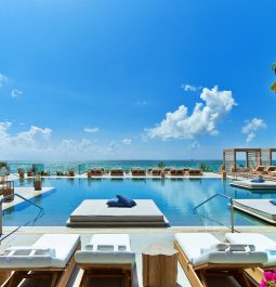 Rooftop infinity pool with an ocean view