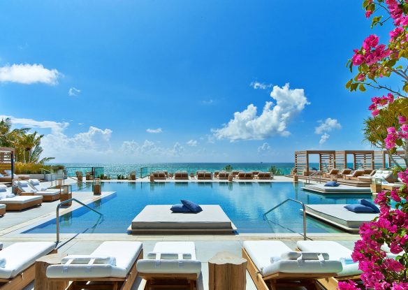 Rooftop infinity pool with an ocean view