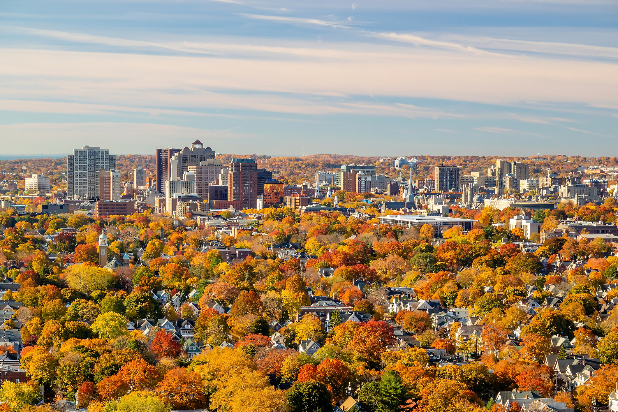 New Haven city downtown skyline cityscape of Connecticut in autumn