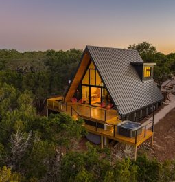 a-frame cabin with hot tub