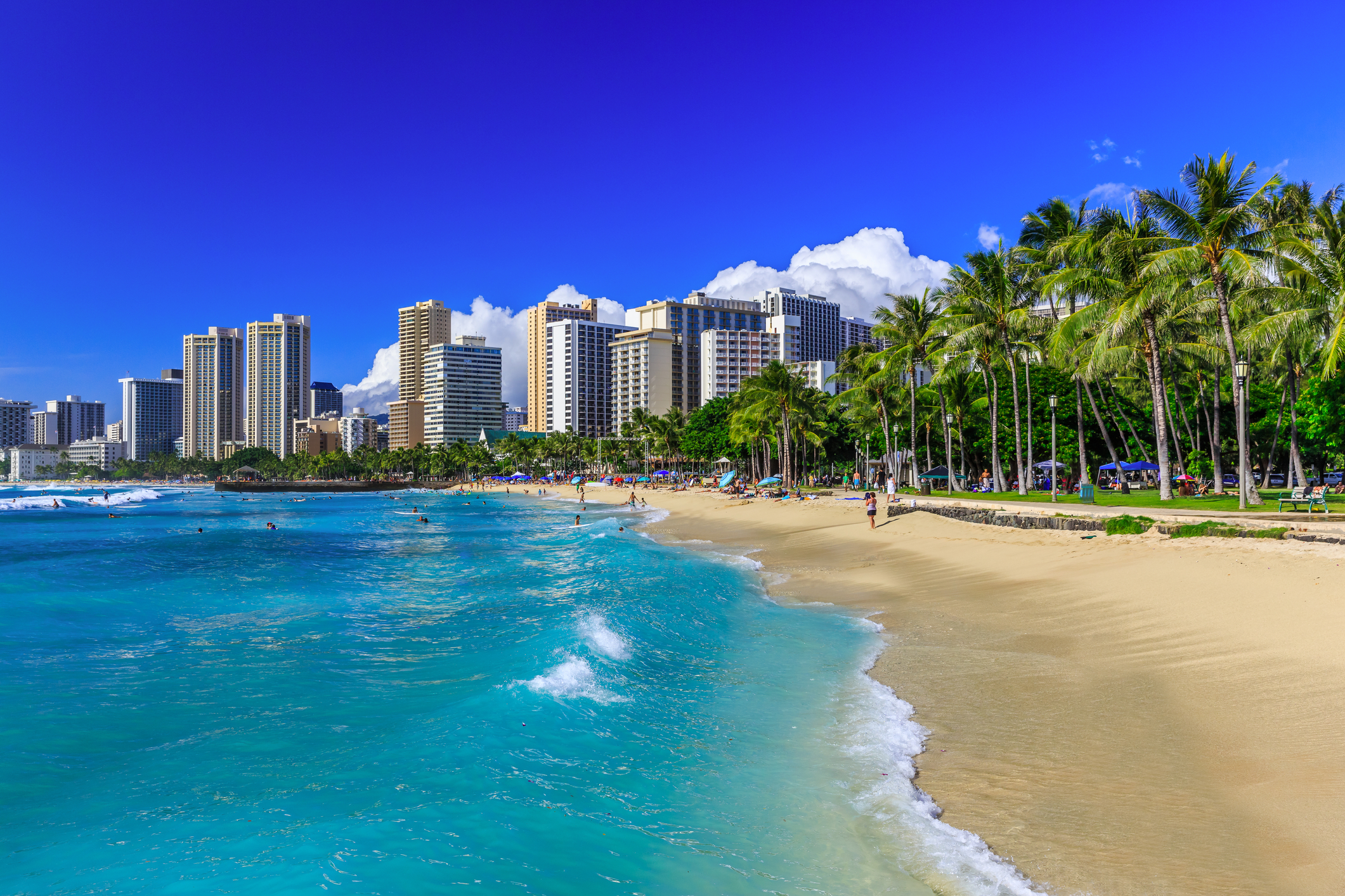 Waikiki Beach and Honolulu's skyline