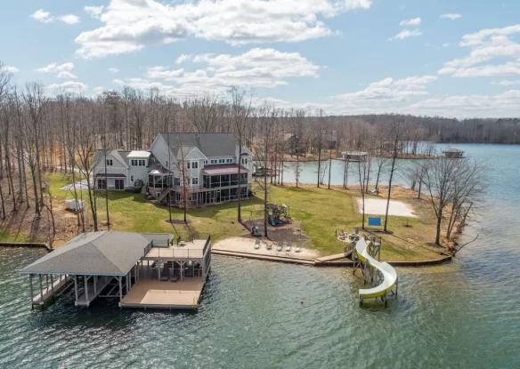 Lake house with slide into the lake