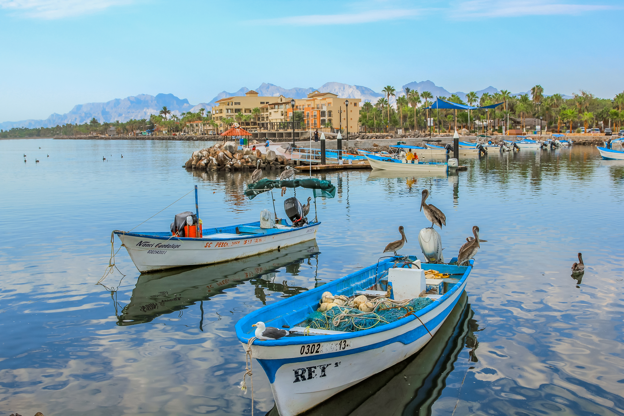 Boats docked at the port of Loreto, Baja California Sur, Mexico