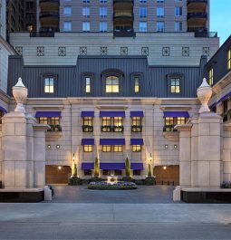 Overview of stately white hotel