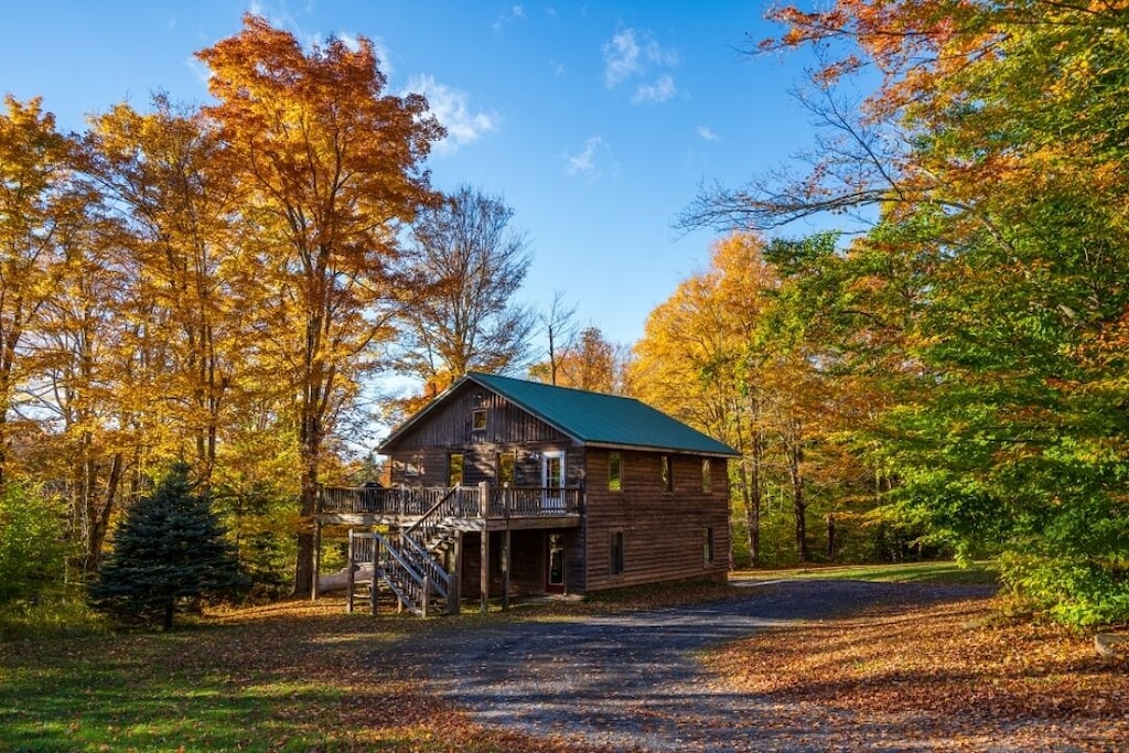 Enjoy the fall foliage that surrounds this West Virginia cabin.