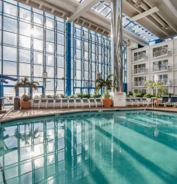 Indoor atrium pool at a resort