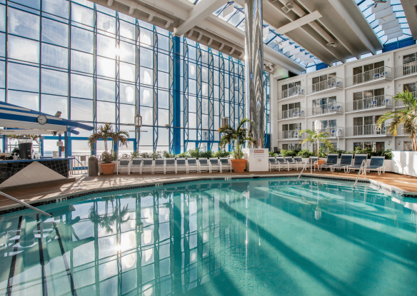 Indoor atrium pool at a resort