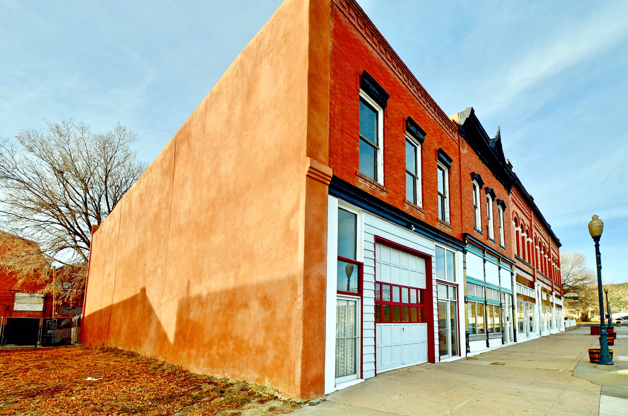 Two-story terraced building blocks are typical of the former mining town of Raton 