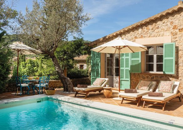 View of a villa suite with private pool and garden terrace