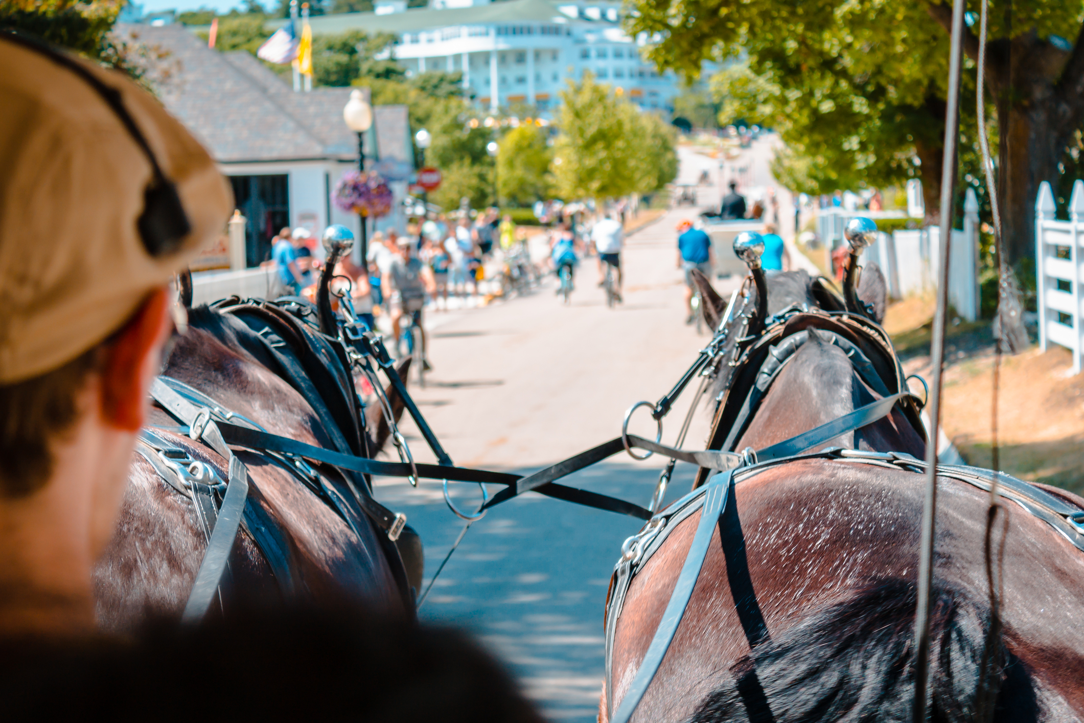 Taking a tour of Mackinac Island on a horse and buggy