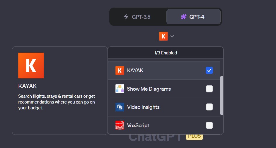 KAYAK GPT-4 Plugin