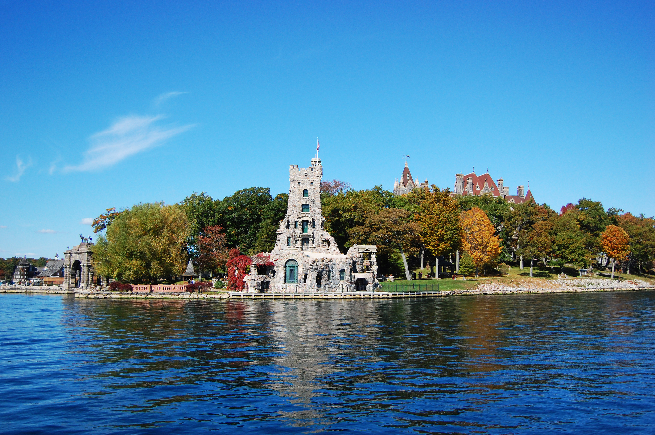 Boldt Castle and Alster Tower on Heart Island, Thousand Islands region in Upstate New York